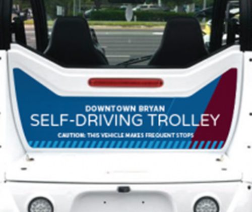 self-driving trolley in downtown bryan image